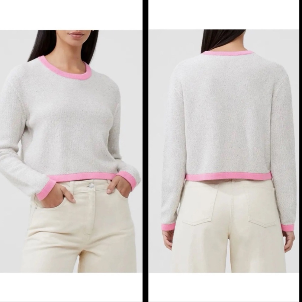 French Connection Gray Pink Multicolored Cropped Cotton Sweater Sz S NWT